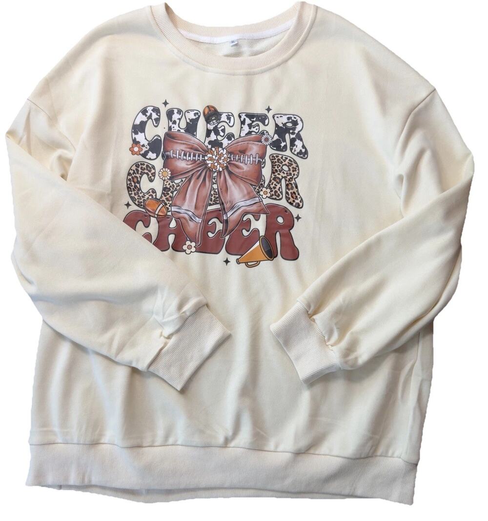 Cheer Mom Sweatshirt Women XL NWT Football Bow Graphic Pullover